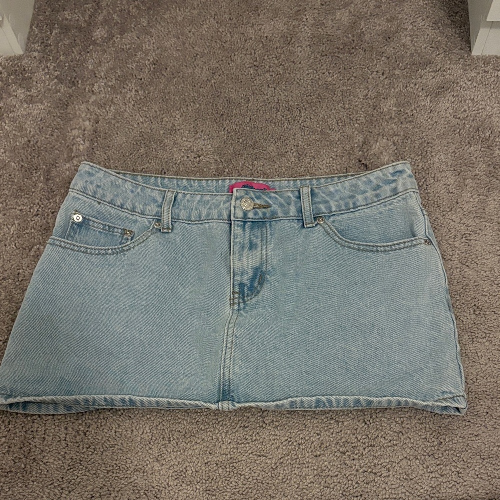 Edikted Light Blue Denim Mini Skirt